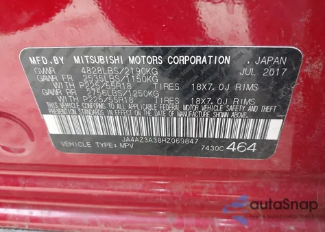 2017 Mitsubishi Outlander Sel z USA, uszkodzony, nr VIN JA4AZ3A38HZ069847